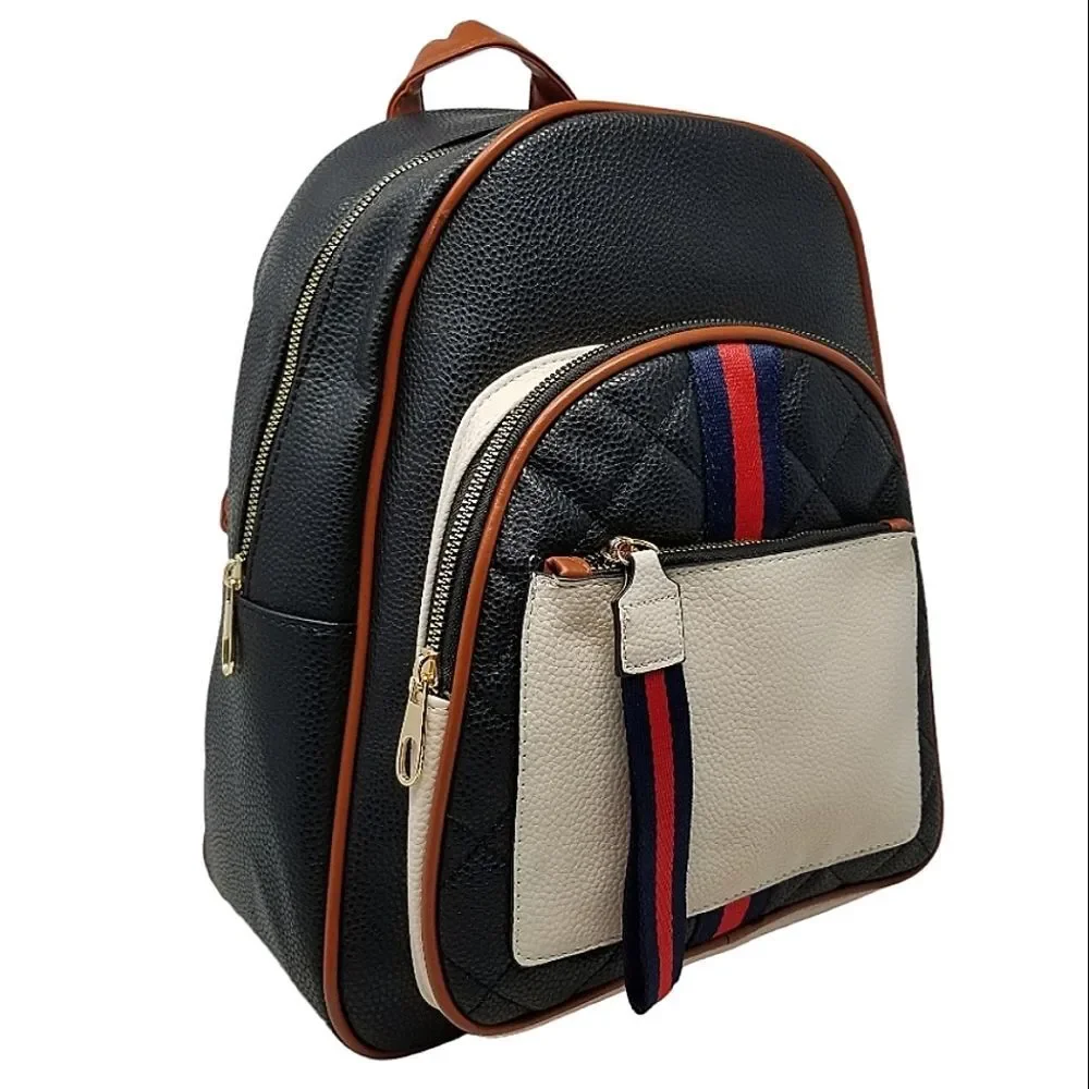 Large Color Block Black Backpack Purse